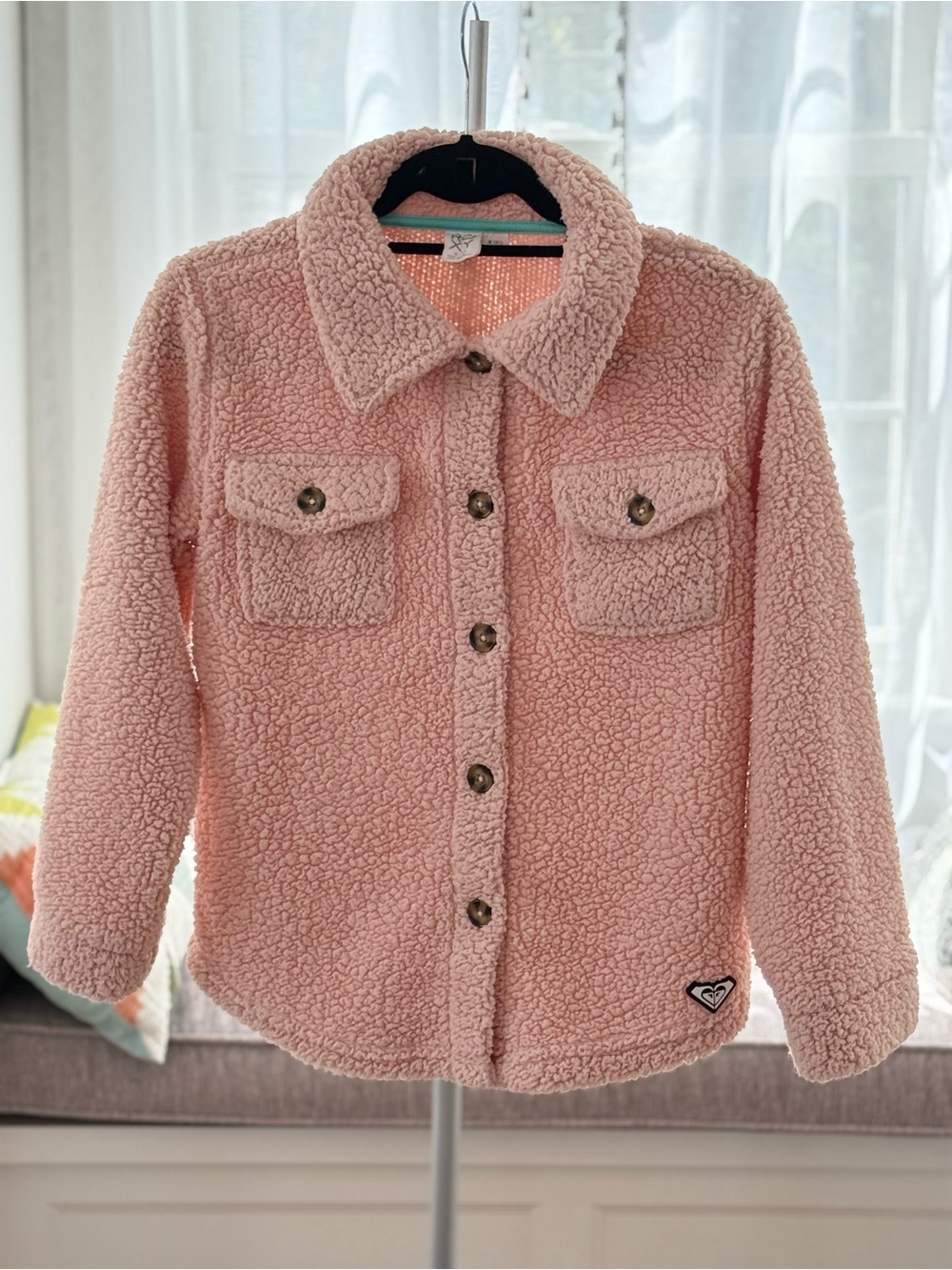 Roxy Girls' Pink Sherpa Button-Up Jacket - Size M 10/12